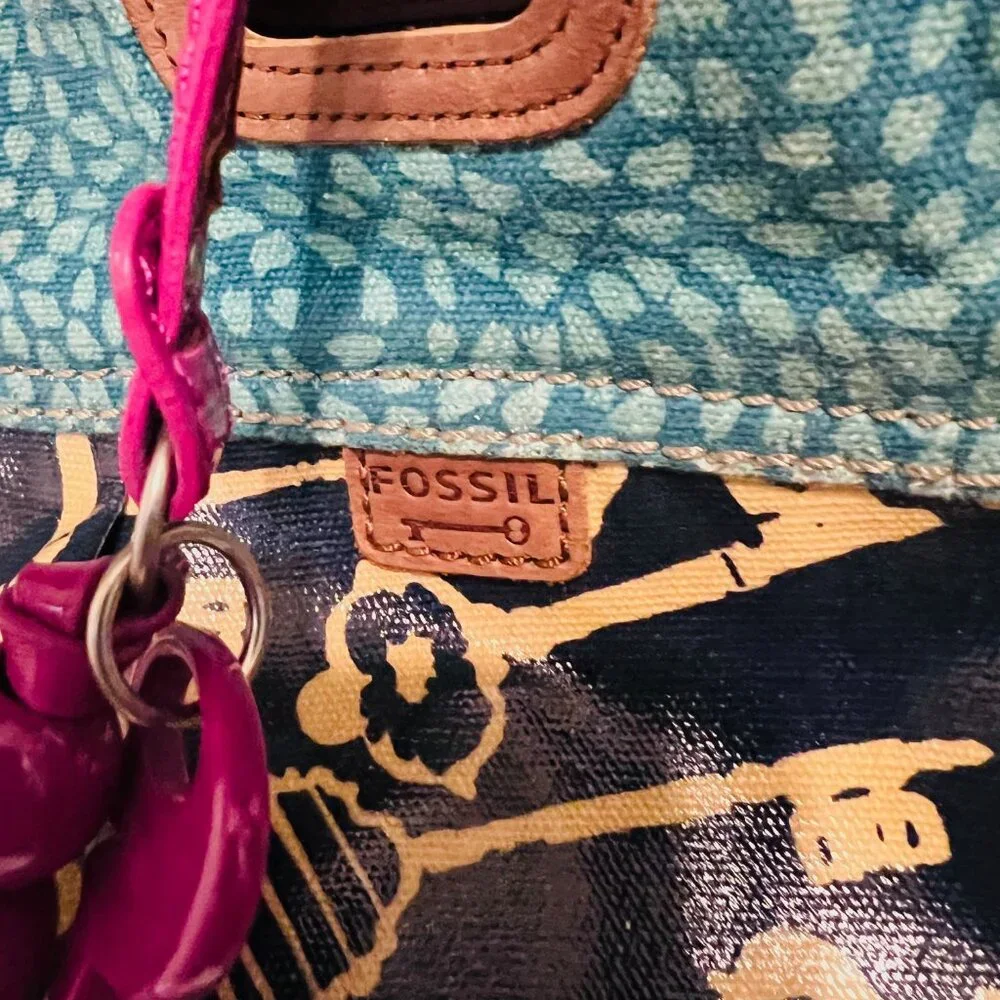 Fossil Key-Per Shoulder/Tote Purse-Teal/Navy Shopper-14